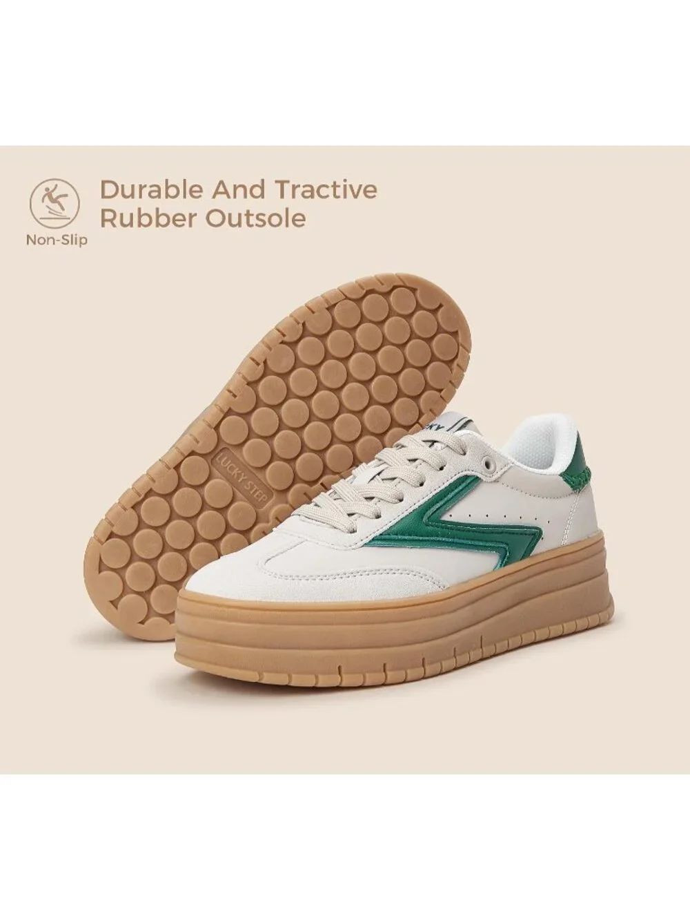 🆕Women's White Green Platform Sneakers Gum Thick Sole Tennis Walking Shoes